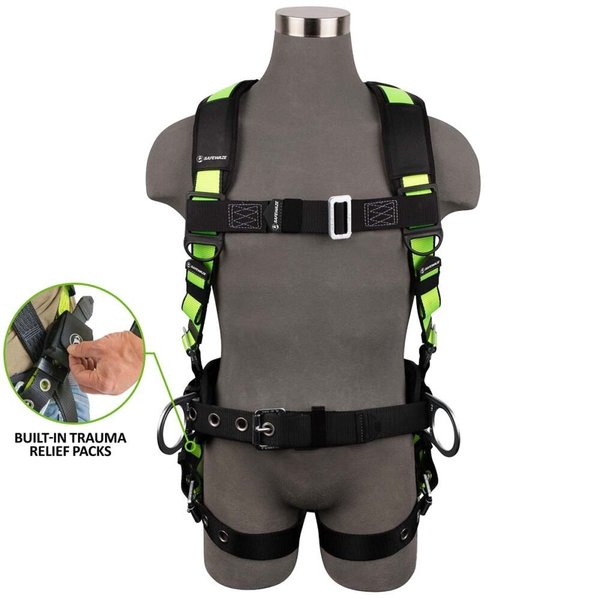 Safewaze PRO Construction Harness: 3D, MB Chest, TB Legs, Trauma relief, S 023-1228